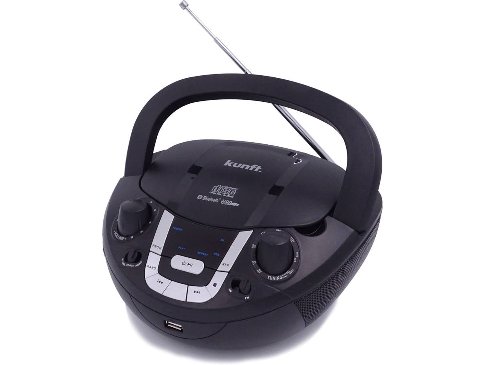 Radio Boombox c/ Lector CD KUNFT KTCB3752 (Negro - Analógico - AM/FM - Pilas y Corriente)