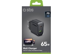 Cargador para portátil SBS (USB-C - USB-A - 65 W - Negro)