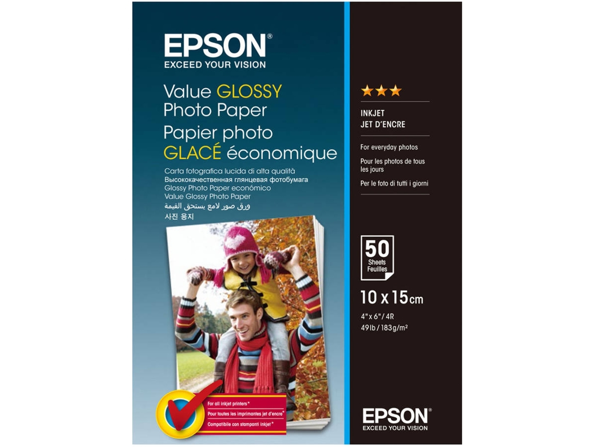 Papel Fotográfico Brillante EPSON 10X15 50 Hojas