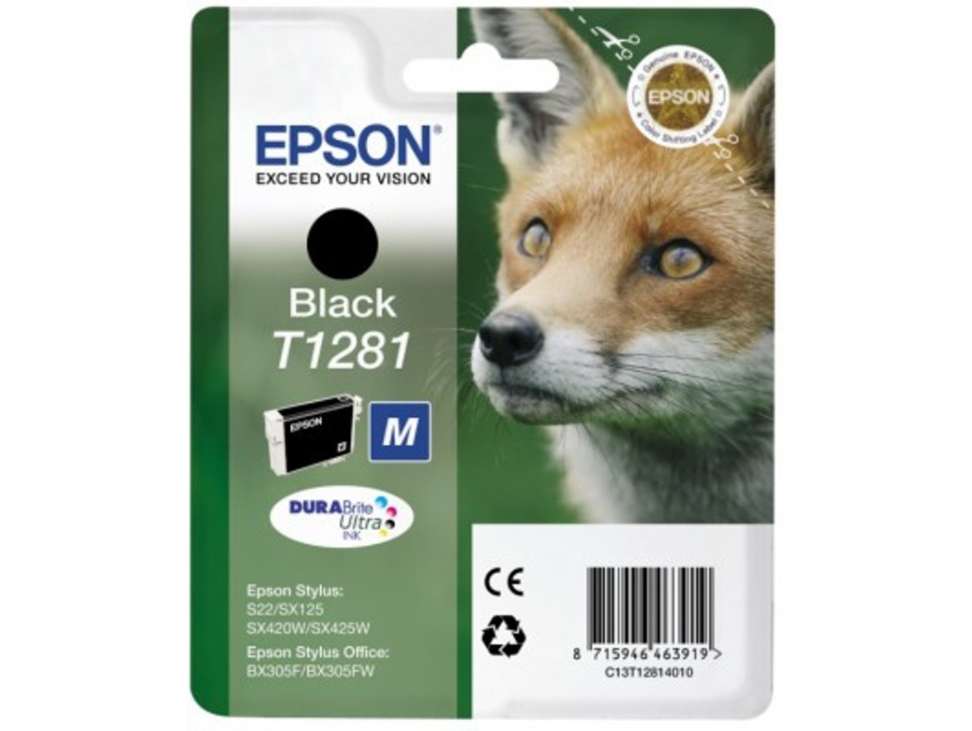 Cartucho de tinta original EPSON T1281, Zorro M, C13T12814022