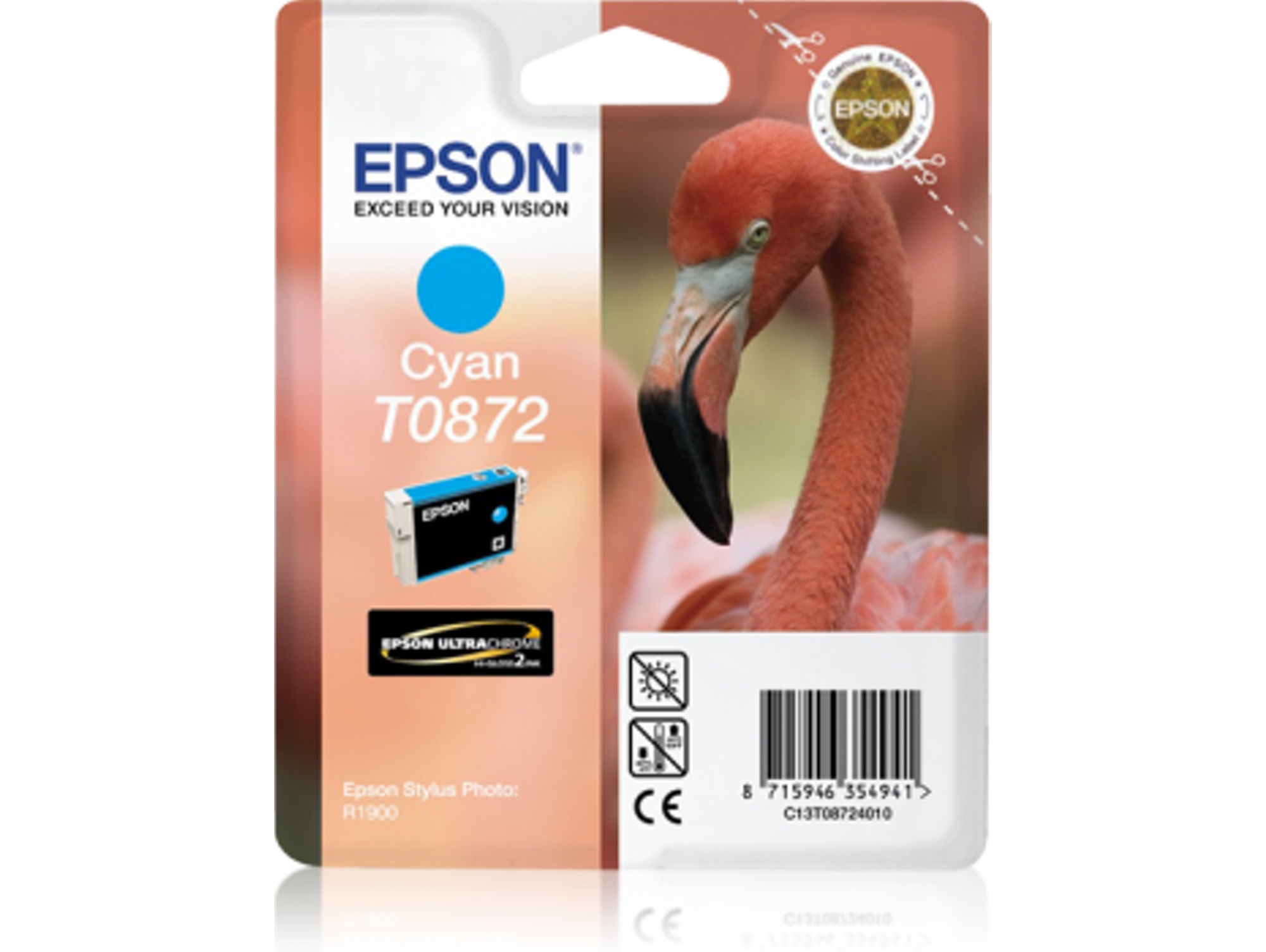 Cartucho de tinta original EPSON, T0872, Flamenco 11,4 ml, Cian, C13T08724010