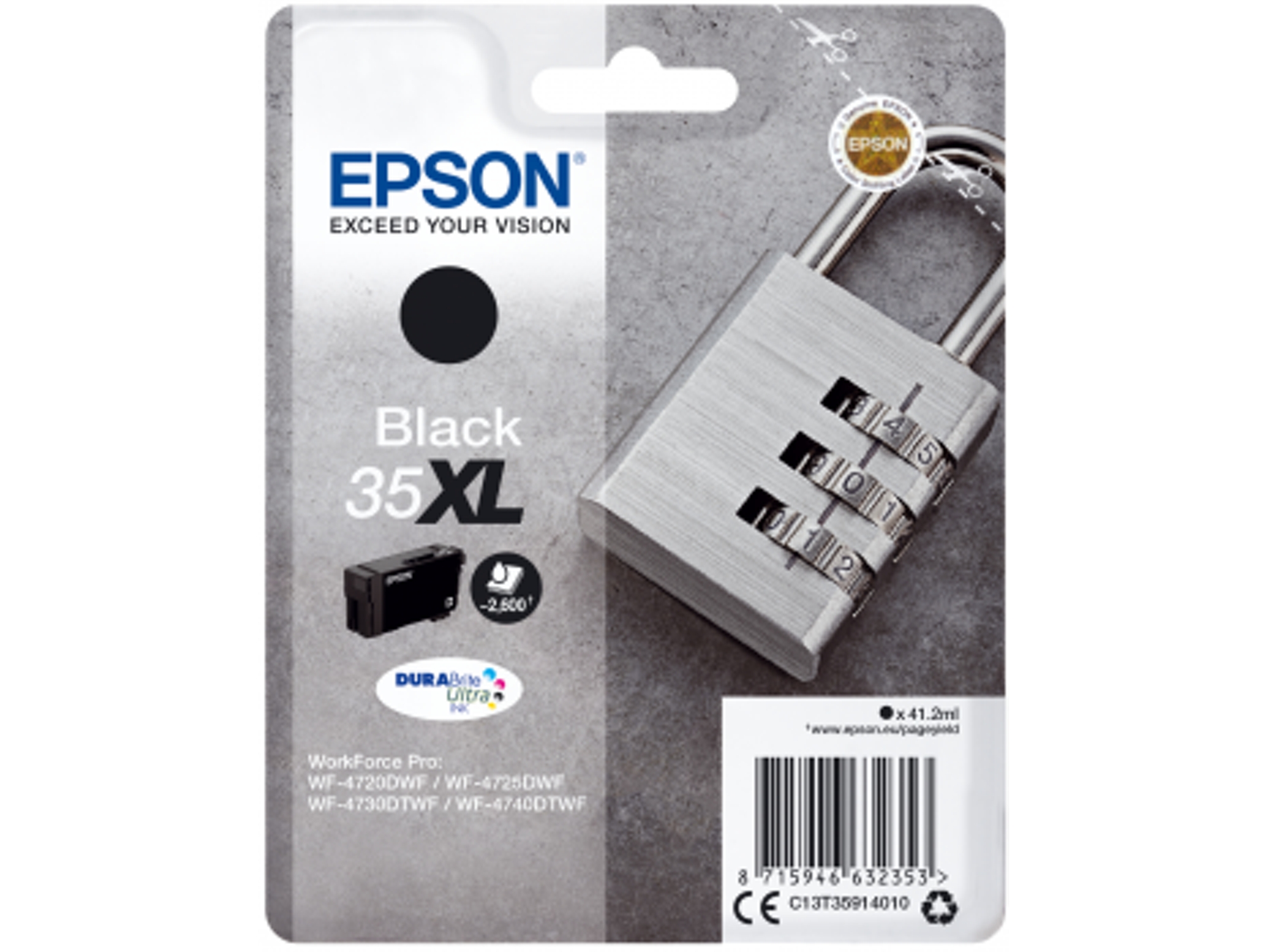 Cartucho de tinta original EPSON 35XL, Candado 41,2 ml, Negro, XL, C13T35914010, T3591