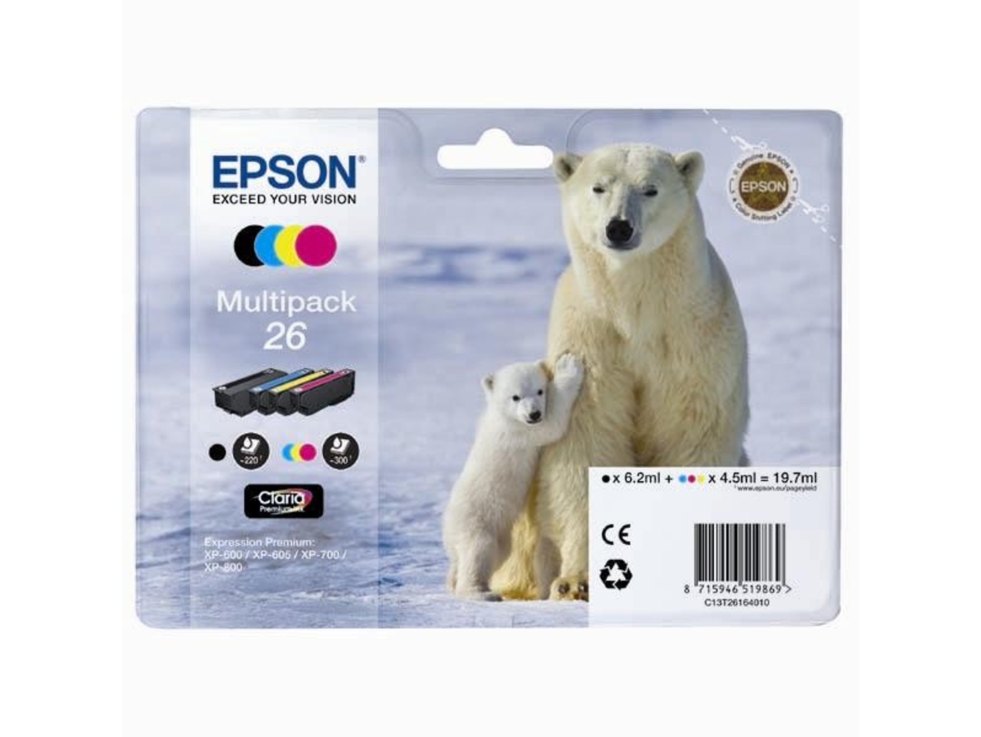 Pack ahorro cartuchos de tinta original EPSON,  26, Oso polar, C13T26164020, T2616