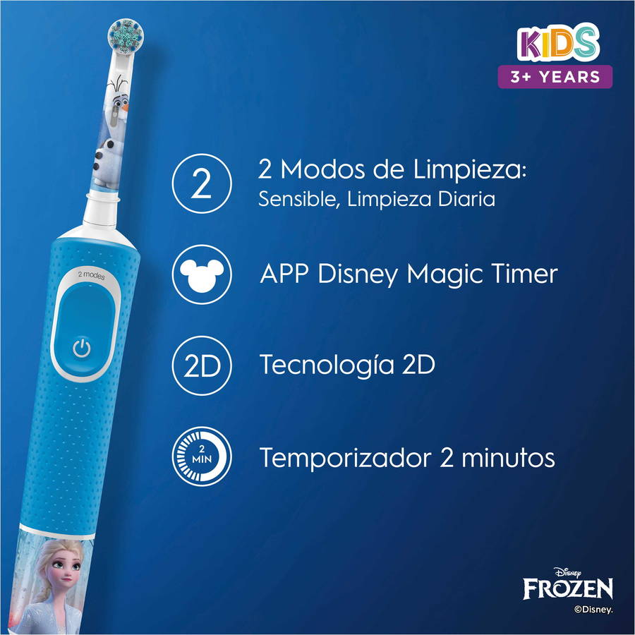 Cepillo Recargable Braun frozen oralb vitality kids dientes con mango tecnología 1 cabezal y funda viaje diseño 2 modos por disney estuche dental d100 temporizador minutos d100kidsfroe