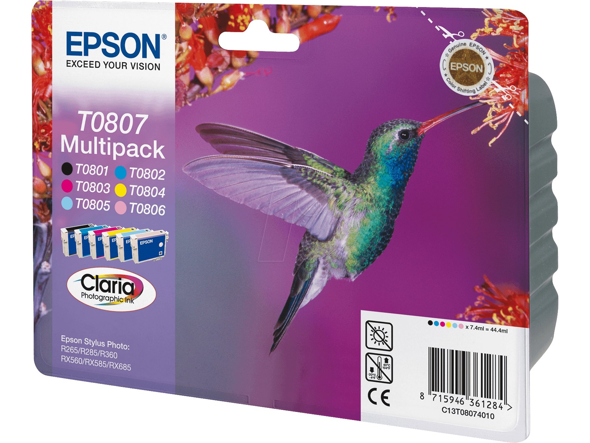 Pack ahorro cartuchos de tinta original EPSON T0807, Colibrí, C13T08074011