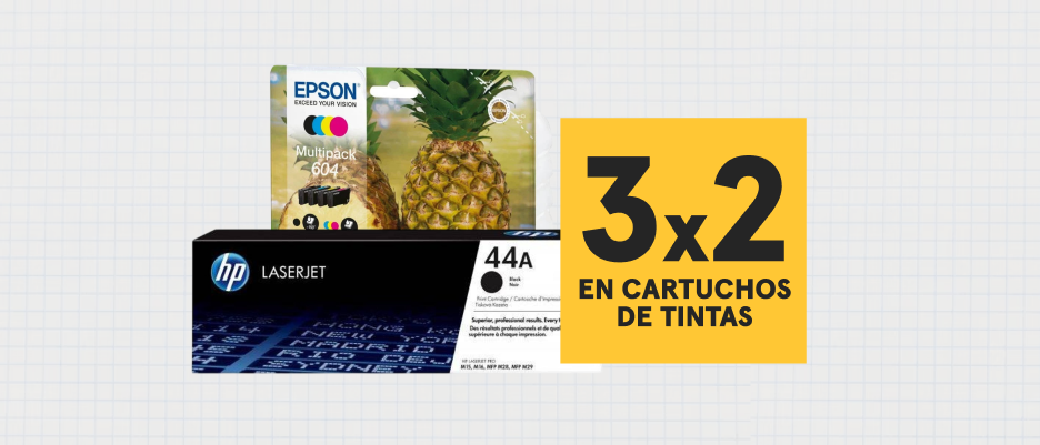 3x2 en cartuchos de tinta marca EPSON y HP